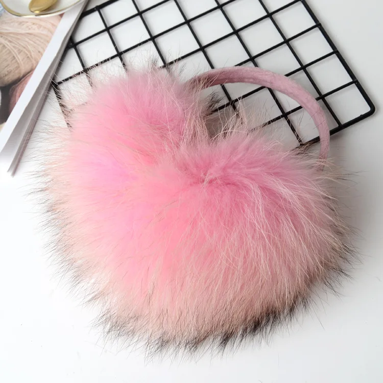 
High Quality winter warm Soft fluffy plush earmuff raccoon fur earmuffs with custom colour Raccoo n dog hair earmuff winter 
