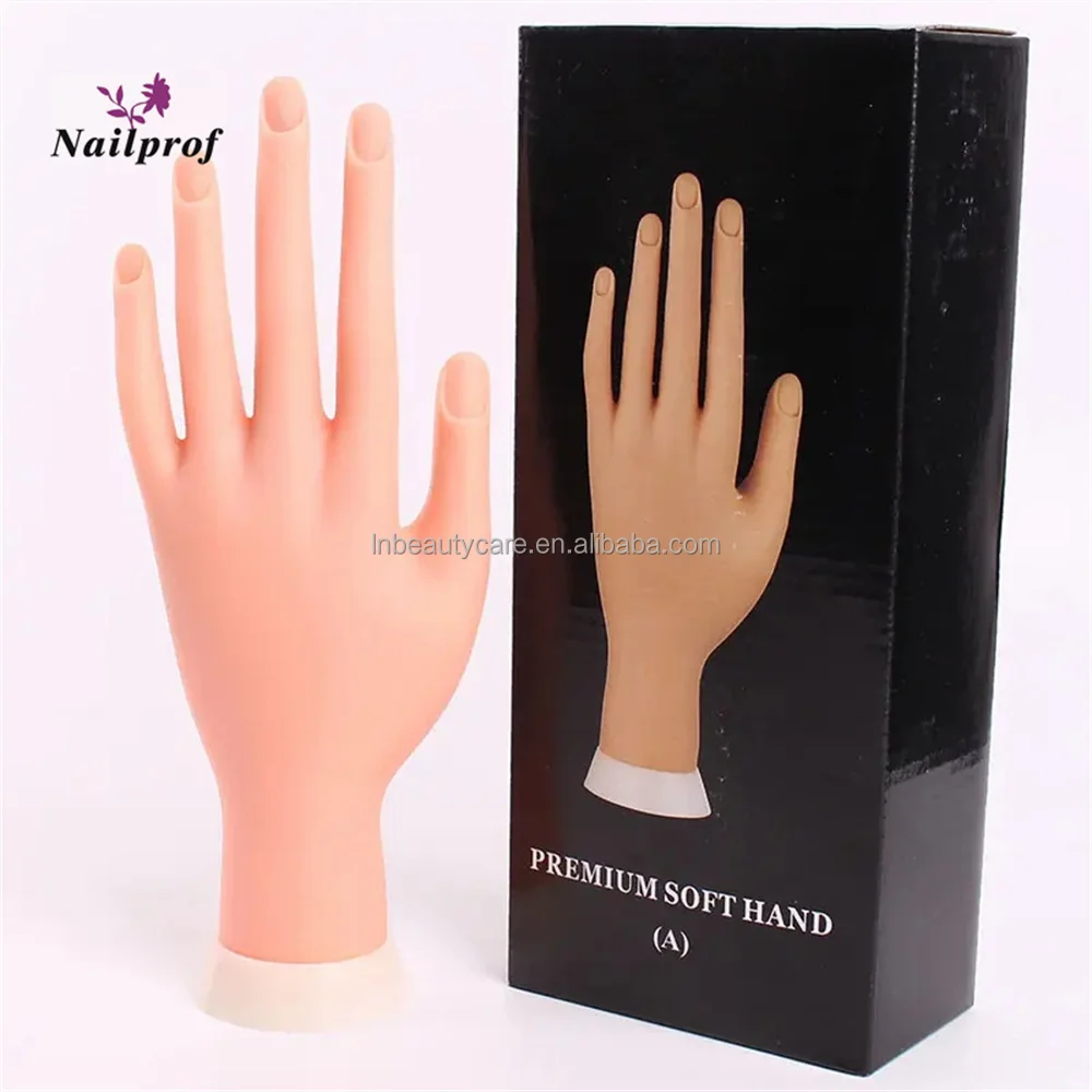 Factory price! Nailprof. Wholesale Mannequin Practice Hand For Acrylic Nails Flexible Soft Plastic Training Nail Art Practice Hand