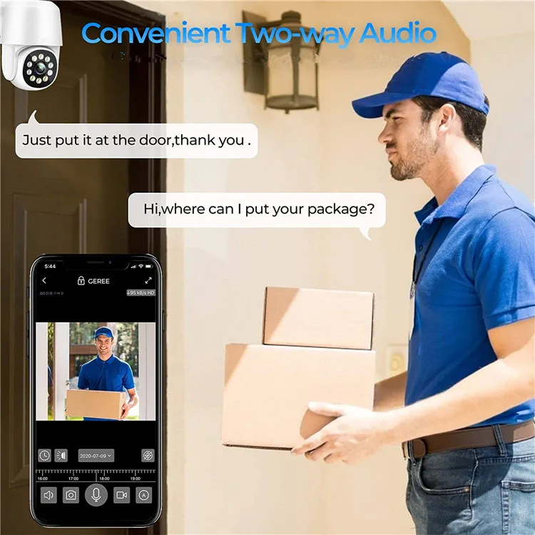 Outdoor Wireless Smart Home Security Full Color Night Vision Motion Detection AI Auto Tracking WiFi 1080P PTZ IP Camera