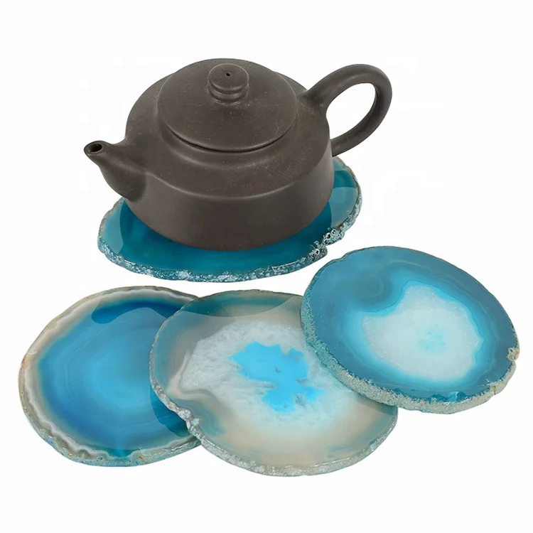 Wholesale Natural Slate Coaster Slices Stone Agate Coaster Set Cup Coaster Dye Agate Slice