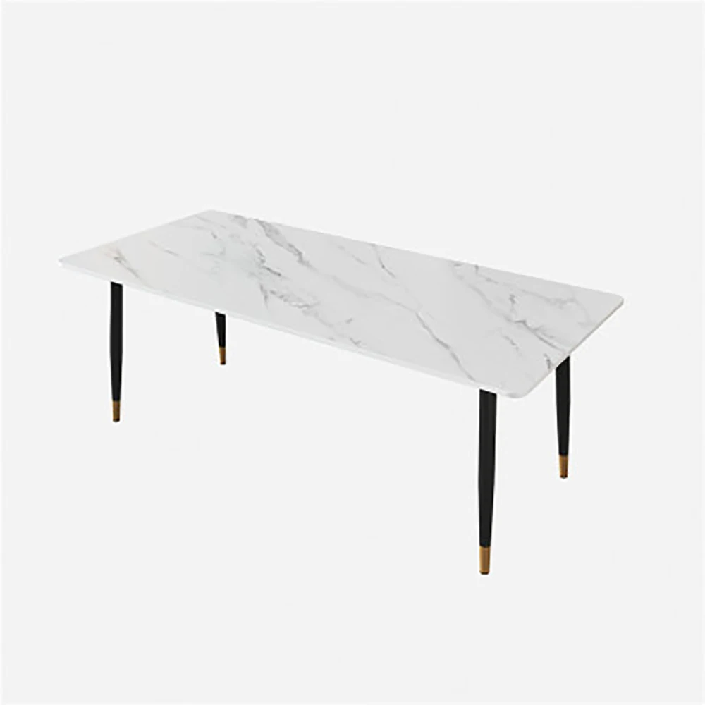 Cheap northern european-style stainless steel rectangular villa luxury household tables and chairs marble dining table set