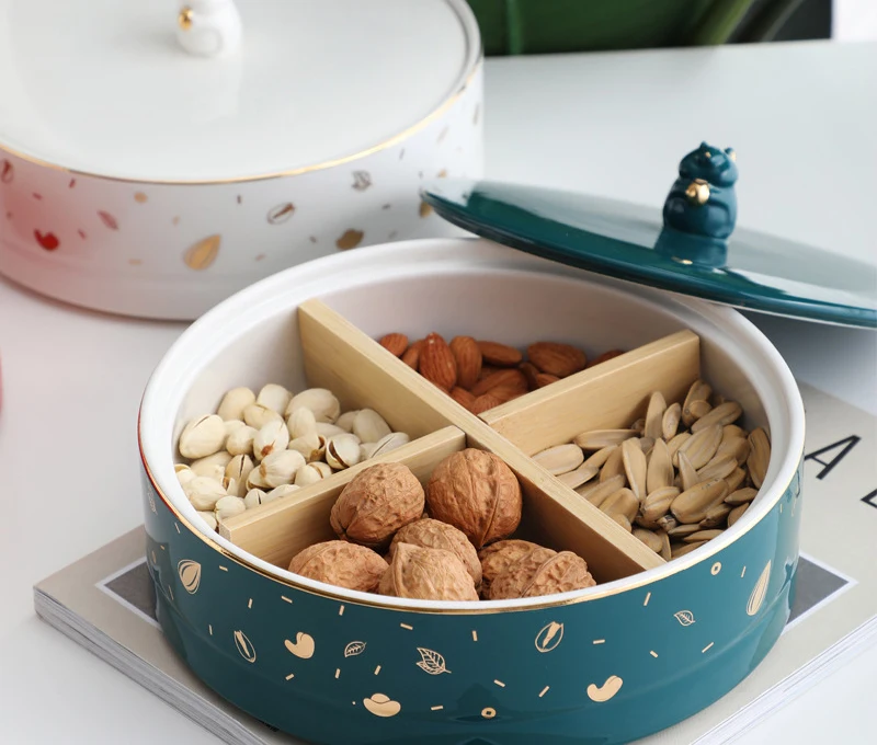 AL 2021 Hot Selling Dry Fruit Plate Ceramic Snack Nuts Candy Plate With Gift box