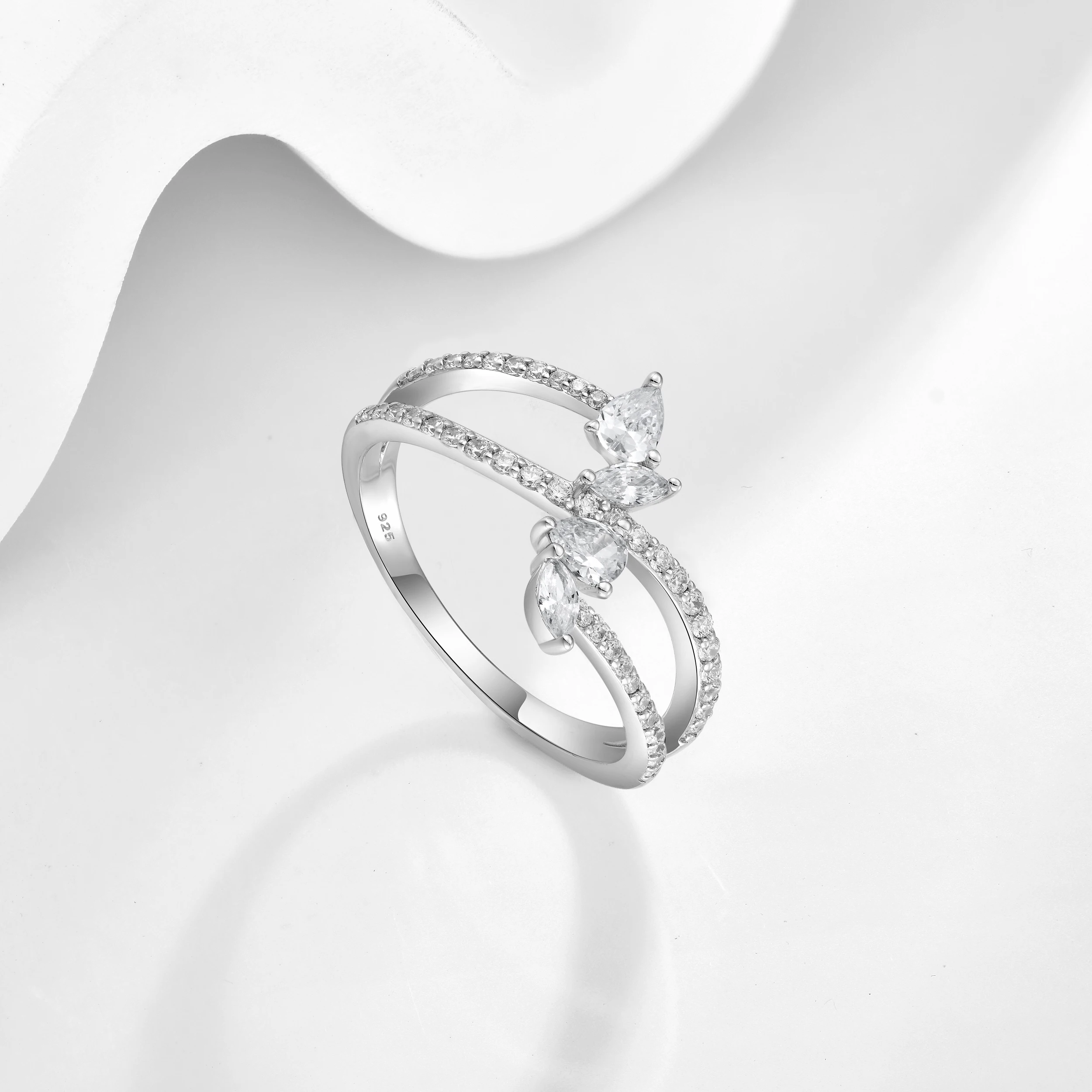 925 silver wedding rings Geometric cutting ring for women simple multi layer stacked ring fine jewelry wholesale