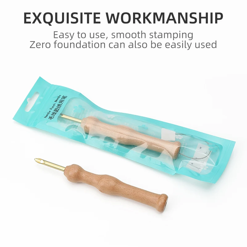 Wood Handle Sewing Weaving Felting Needle Craft Durable Knitting Embroidery Punch Needle Pen For Diy Tool Accessories