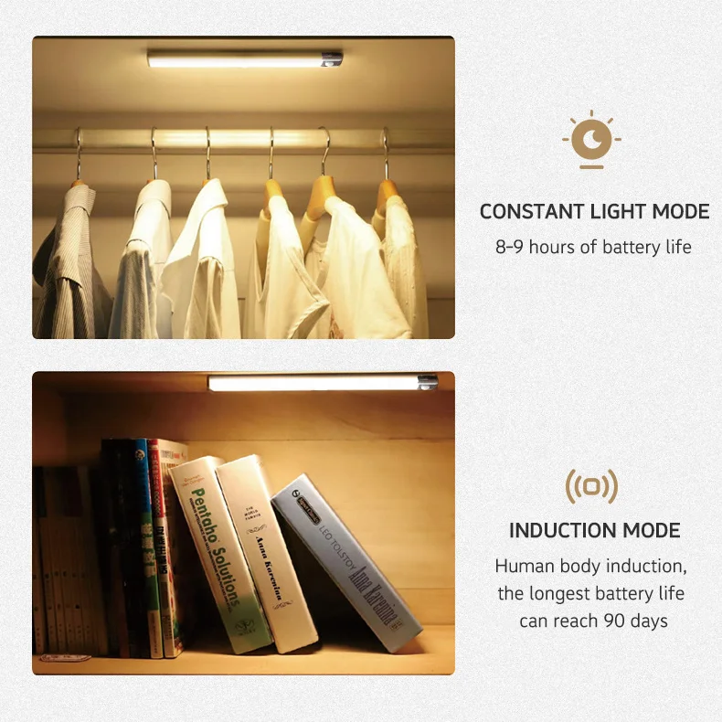 Newest Version With Battery For Closet,Kitchen,Cabinet Rechargeable Motion Sensor Under Cabinet Lights Wireless Night Lighting//
