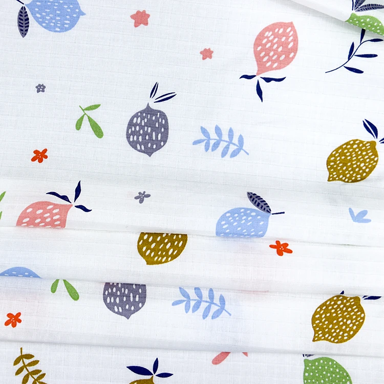 New design fruit pattern printed 100% cotton cloth baby fabric muslin for swaddling blankets