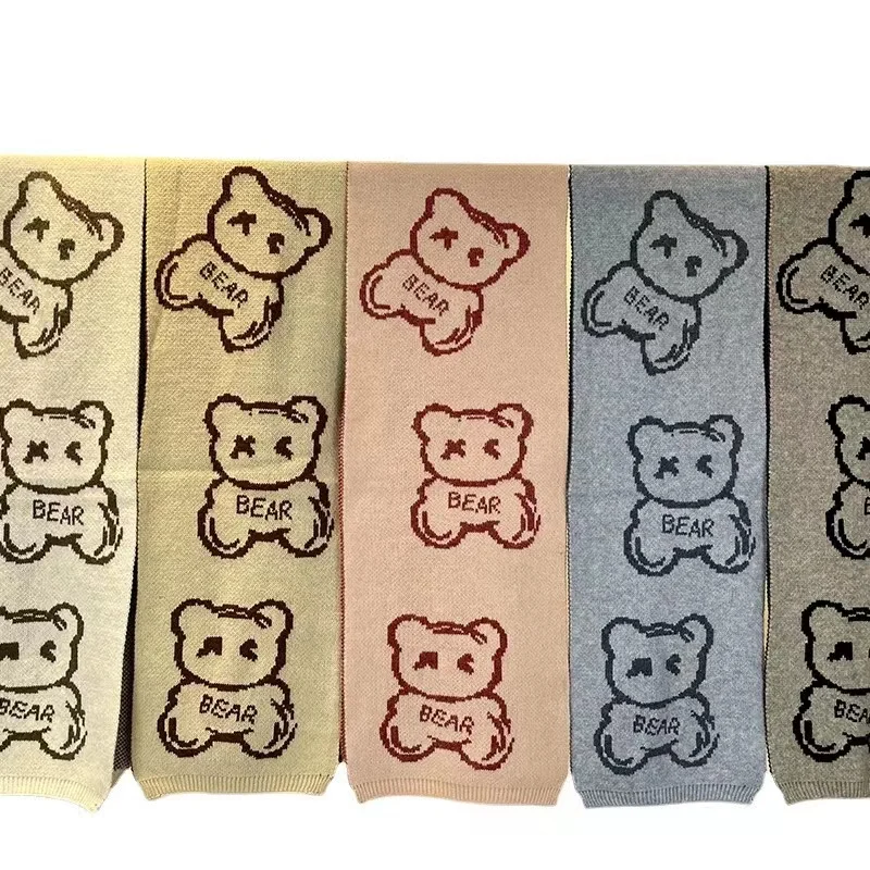 Autumn and winter bear acrylic brushed knitted scarf