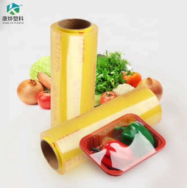 Food Grade Plastic Cling Wrap PVC Cling Film for Food Keeping Fresh Stretch Film for Supermarket Restaurant Food Packaging