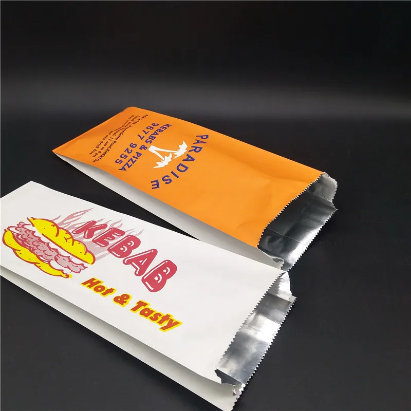 Aluminum Foil Lined Paper Bag for Hot Food French Fried Roast Chicken Rolls Doner Kebab Burger Paper Bag