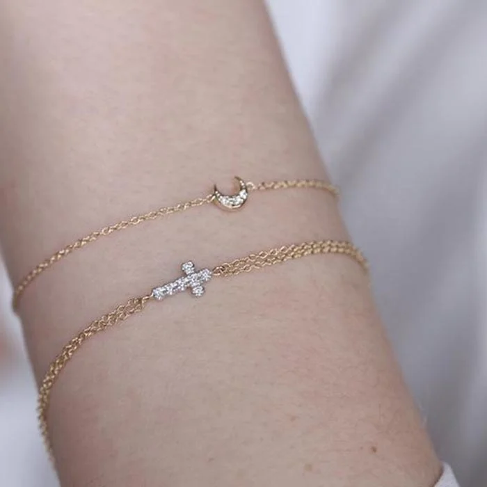 Wholesale 9.25 sterling silver jewelry diamond tiny star moon 18k gold plated cute summer bracelets