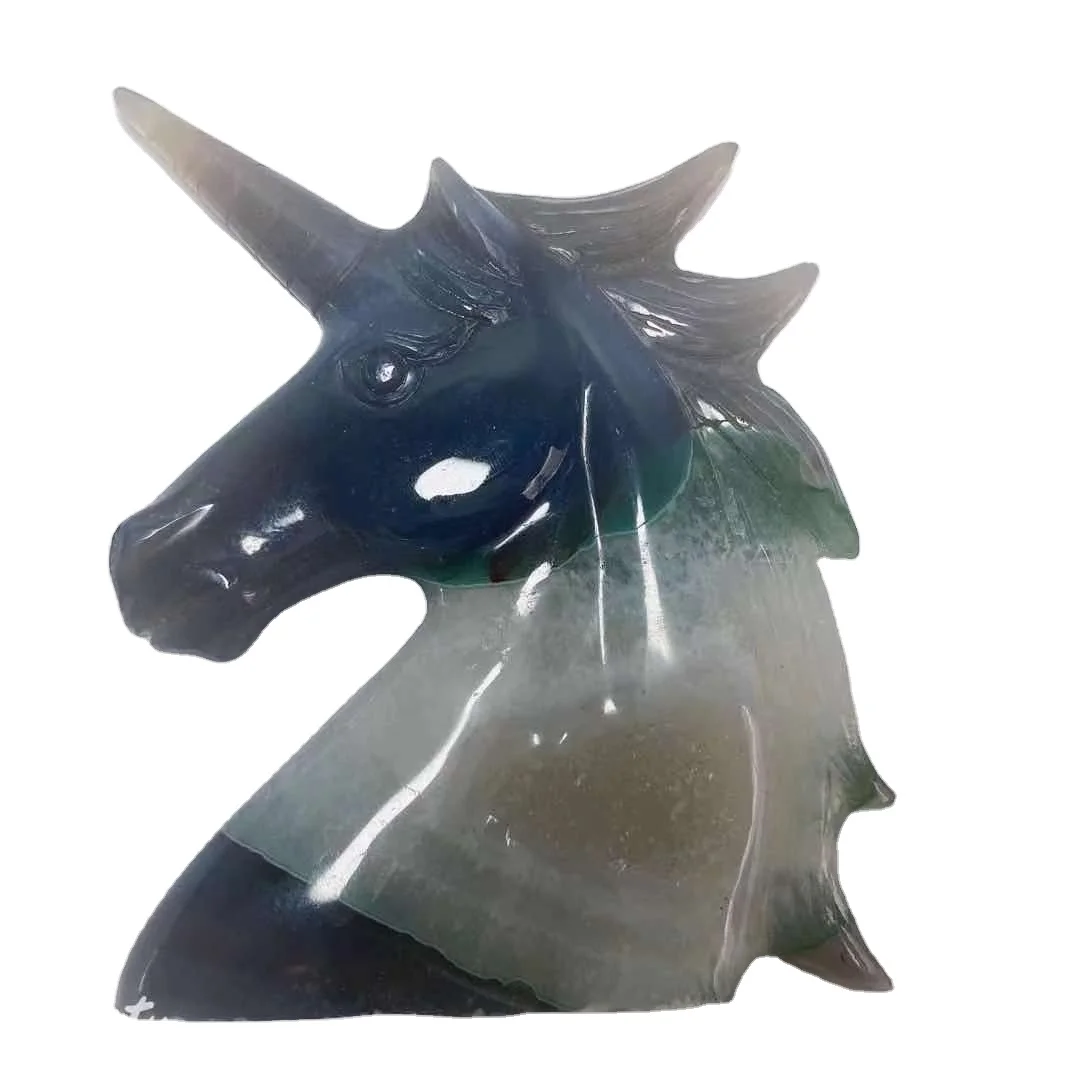 
Wholesale Folk Crafts Crystal Blue Lace Agate Geode Unicorn Hand Carved Crystal Animals For Halloween Decoration 
