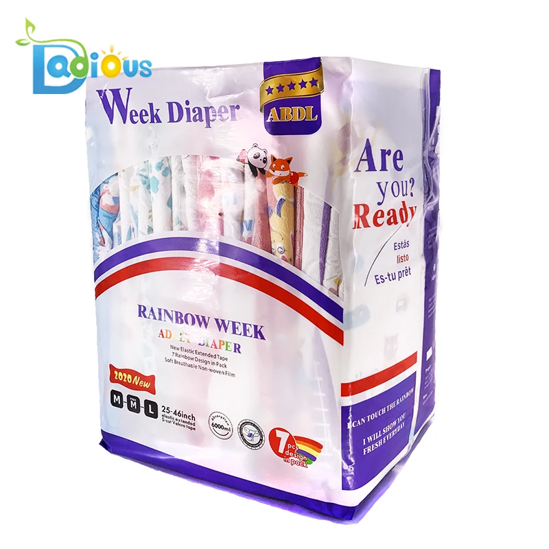 New 6000ML Abdl Week diaper 7Patterns Rainbow Week Ultra Thick Adult diaper Abdl