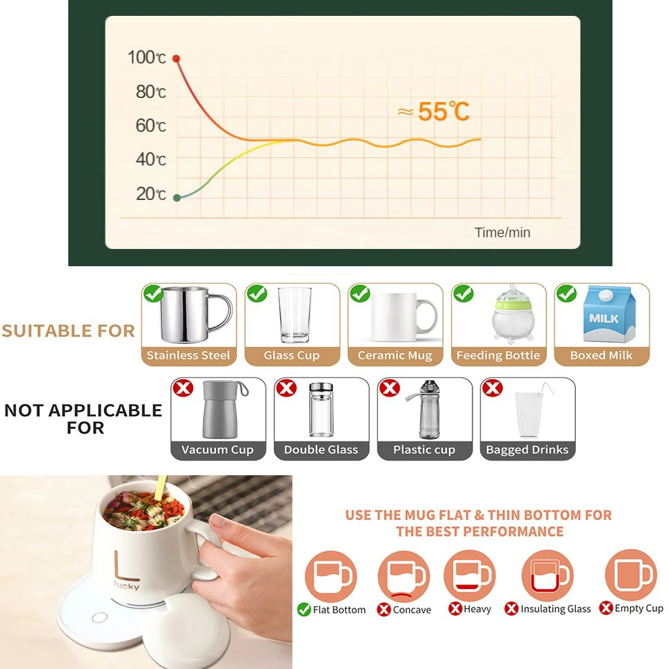 Nordic USB Office Home Gift Set Smart Ceramic Warmer Cup Electric heating coaster Thermotatic Water Coffee Mug Warmer Cup Heater