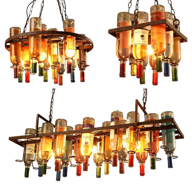 Loft industrial Cafe decorative retro iron glass bottle chandeliers vintage hanging light dining room lights chandelier pendant