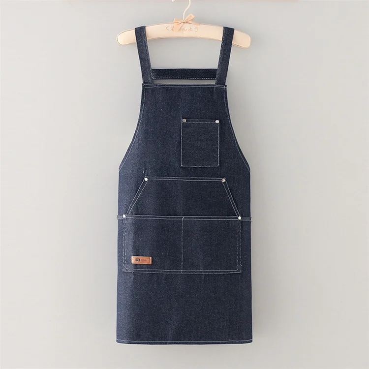 Wholesale Strap-on Denim Oil Proof Denim Apron Men Women Gardening Tool Kitchen Bar Aprons for Work Cook