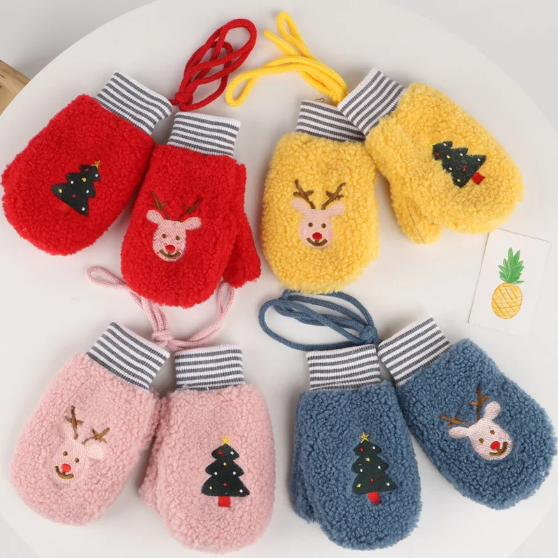 Baby Cashmere Hat and Scarf Sets Christmas Tree Mittens Gloves Kawaii Beanie for Boys Girls Knitted Antlers Headwear Child Hats