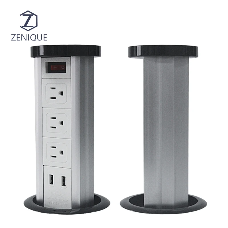 US Desktop Hidden Office Kitchen Air Spring lifting Pop Up Socket Table Power Strip US Outlet With USB  Outlet Switch