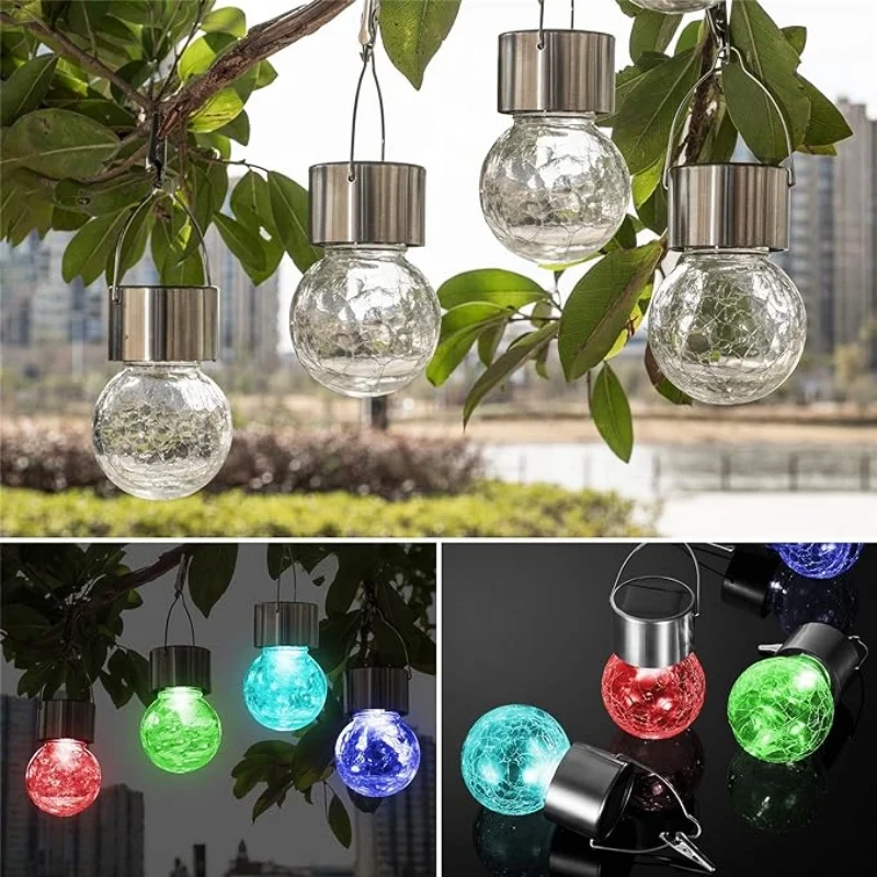 Outdoor Garden Hanging Waterproof Solar Cracked Glass Ball Led Candle Lanterns Candle Mission Lights