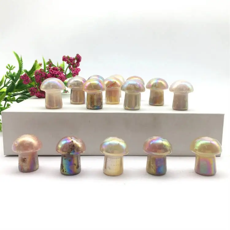 Wholesale hot Sale Crystal Carved Mushrooms small Aura cherry flower agate  Mushroom For Decoration