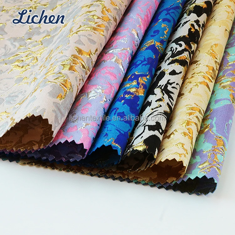 Designer American style gold glitter 66%Polyester 34%Metallic jacquard embroidery fabric for suit