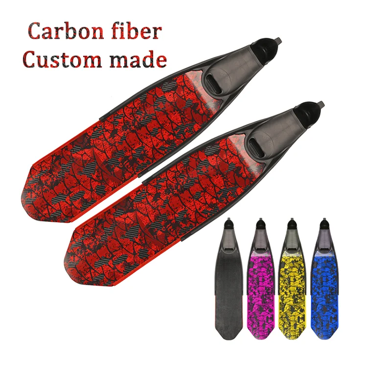Carbon Fiber Custom Pattern Logo Spearfishing Long TPR Foot Pocket Flippers Underwater Freediving Scuba Diving Fins