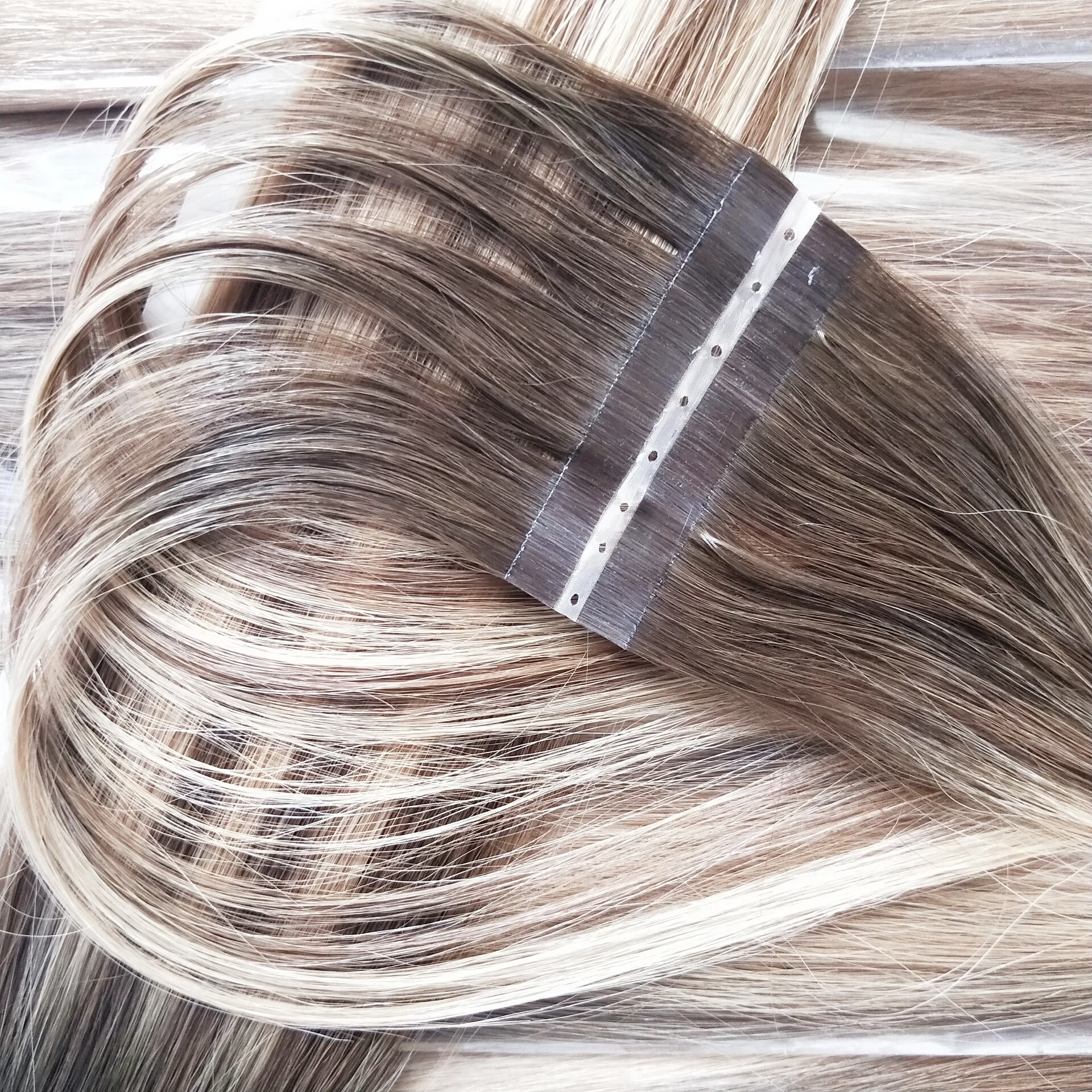 Deluxe Russian Remy Cuticle Intact Human Hair Weft Extension, Micro Bead Twin Tabs Tape Hair