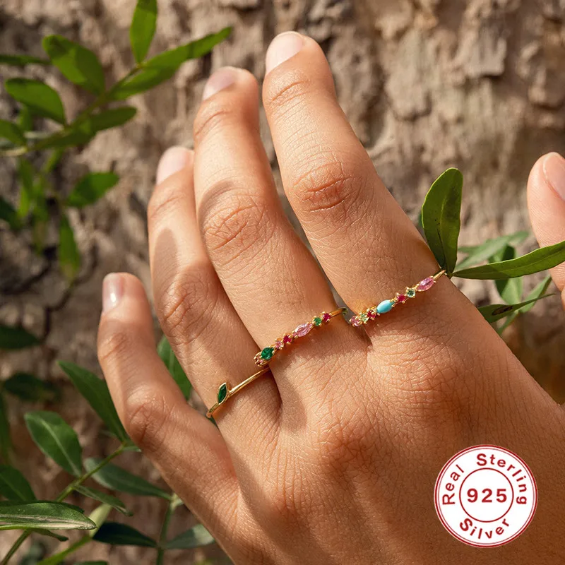 CANNER 925 Sterling Silver Rainbow CZ Ring With Colorful Zircon Diamonds Rings Jewelry Women