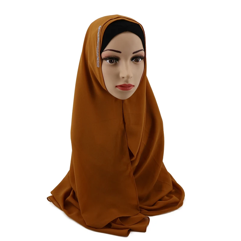 wholesale Premium chiffon two loop with diamond Muslim women hijib  scarf