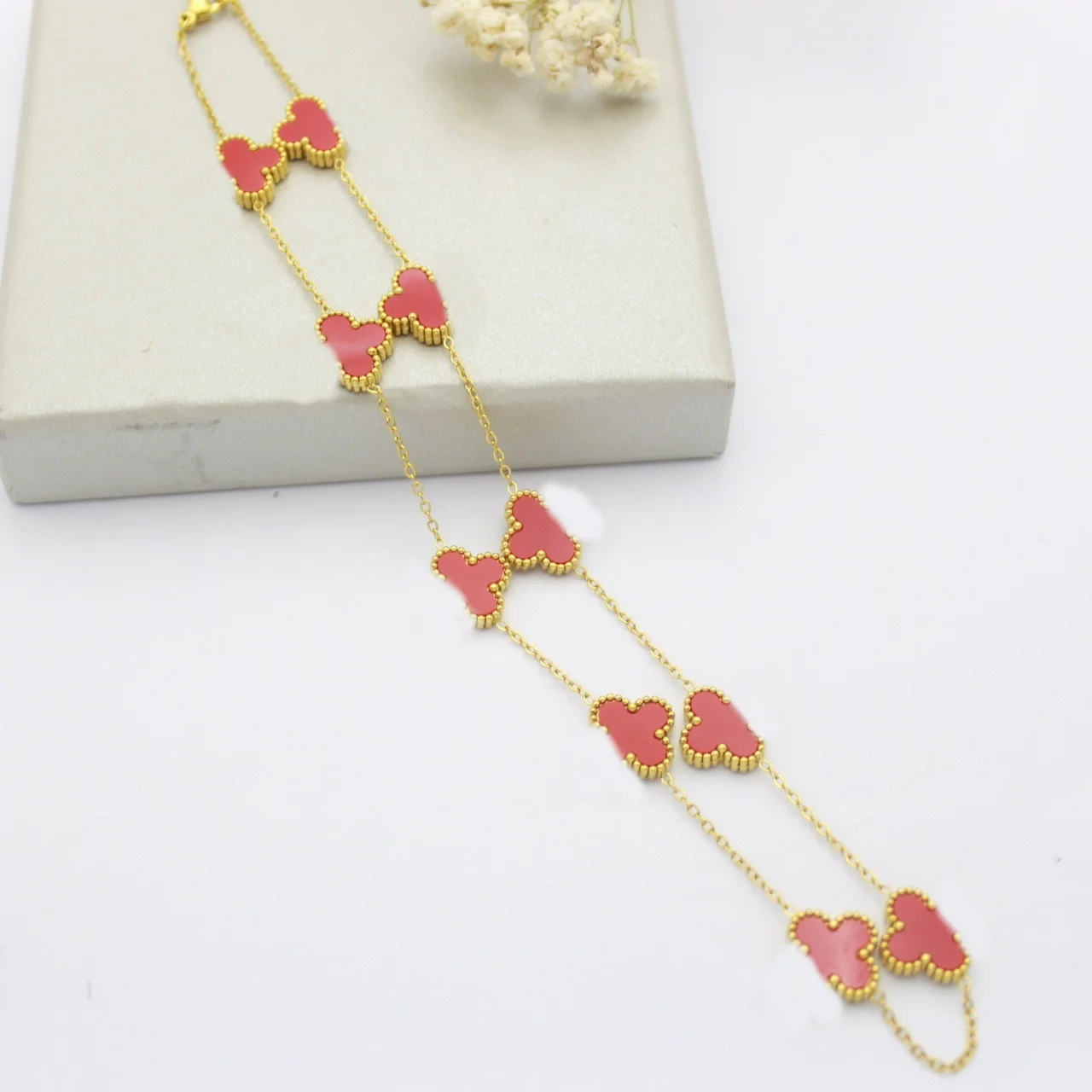 Wholesale  Luxury design 18k gold electroplated clavicle  Stainless Steel Laser Design 10 flower necklace Jewelry set