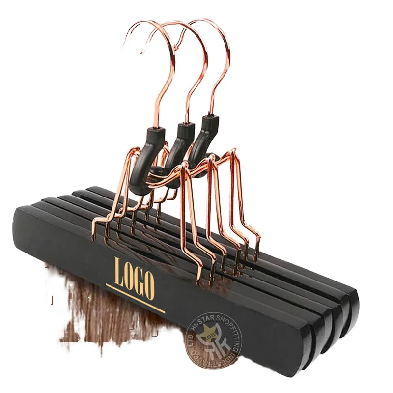 Custom Logo Rose Gold Black Wood Hair Extension Wig Hanger Single Tier for Wardrobe Bathroom Living Room with Lacquer Technics
