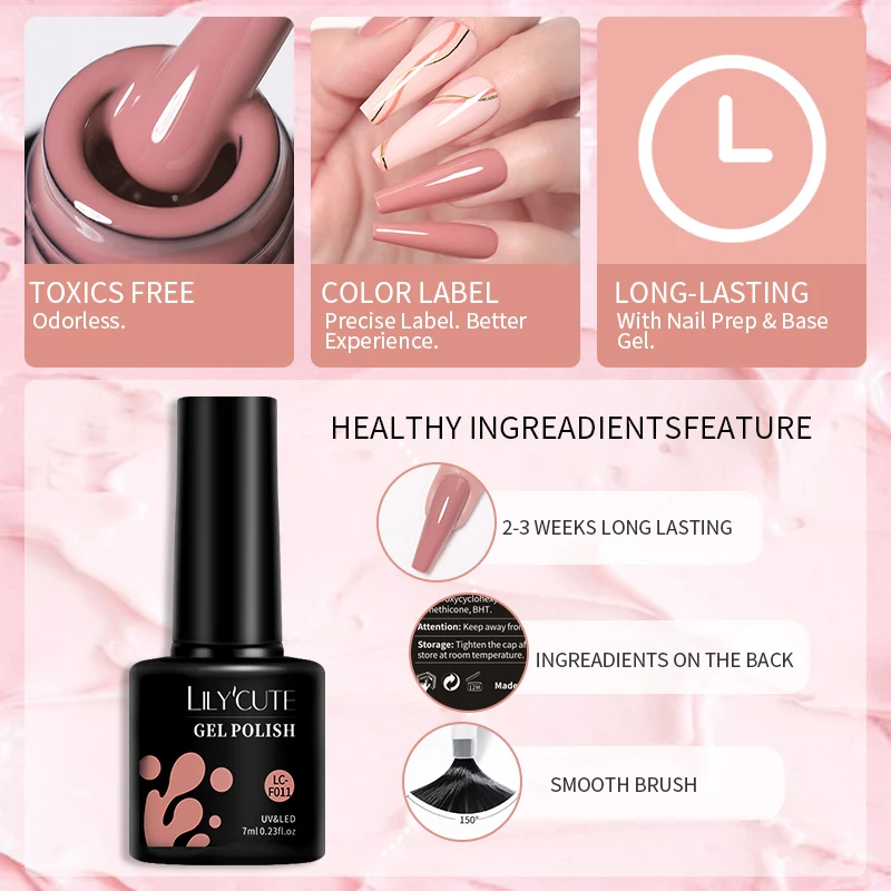 LILYCUTE 184 Colors Gel Nail Polish OEM Custom Logo Private Label Solid Color Glitter Soak Off UV LED Polish Gel Nails