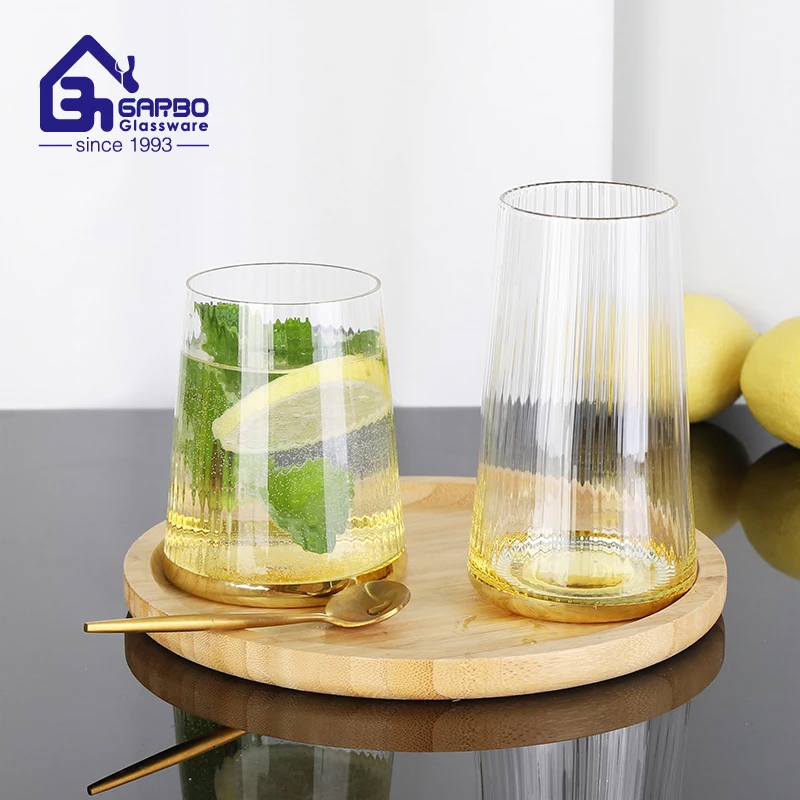 Handmade glass cup with decorative gold design V shape wine glasses bar use glassware cocktail wine glass for party