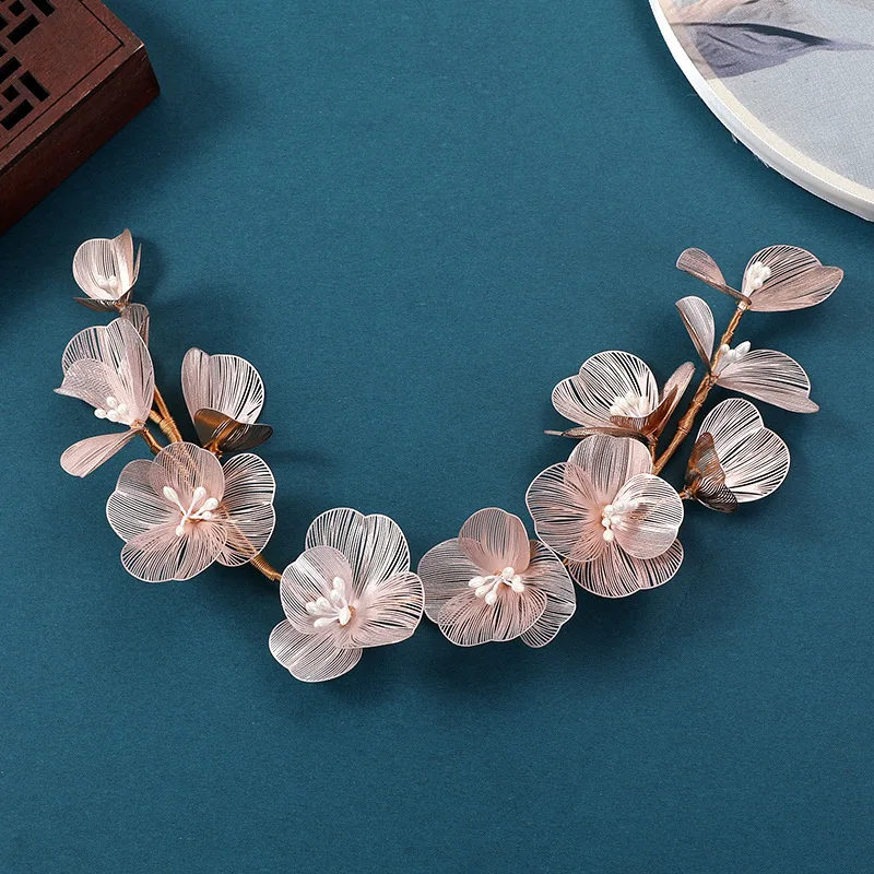 Carlo Pearl Hair Dress Headdress for Bride Wedding Handmade with Korean Beautiful Gold Petal Crystal Claw Set Inlay