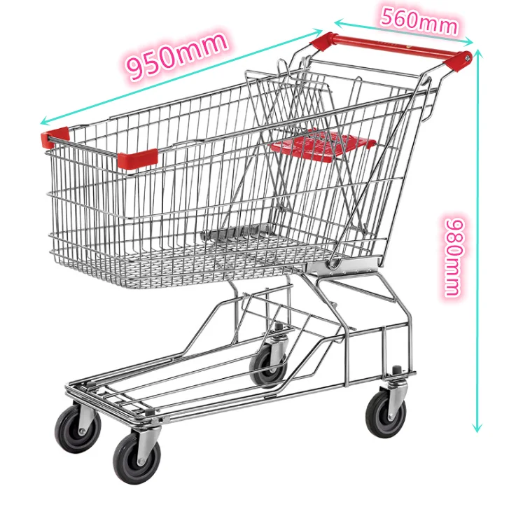 Manufacturer 125L hot sale Asian style rolling metal grocery supermarket shopping trolley cart