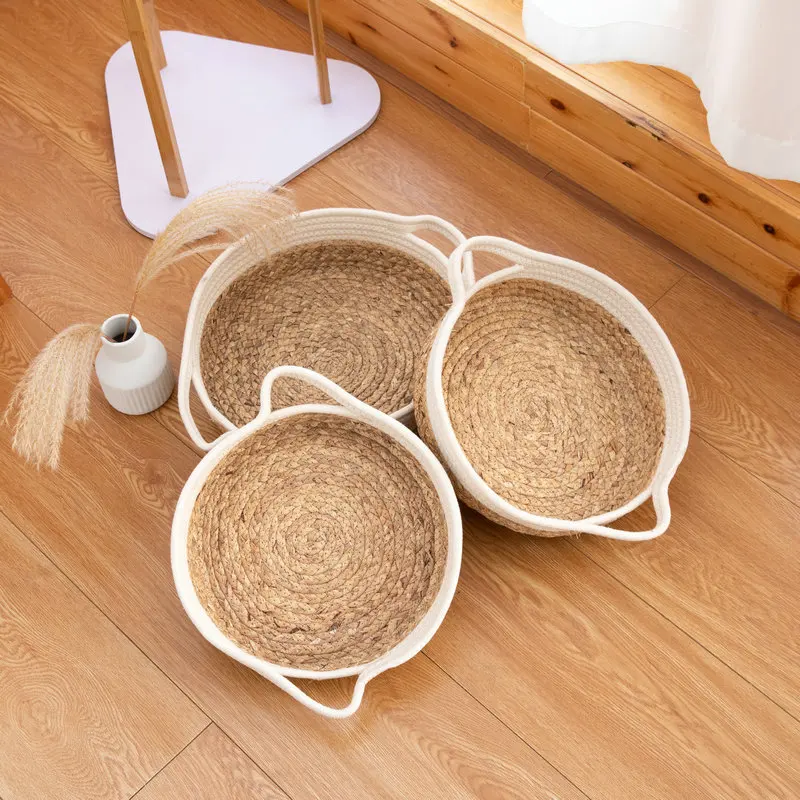 New Design Willow Basket Cotton Rope Weaving With Handle Storage Bins Sets
