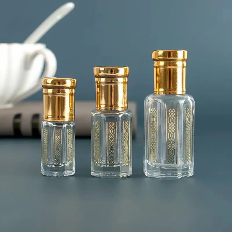 HeLun 3ml 6ml 12ml Octagonal Shape Attar Perfume Oil Glass Bottle With Glass Stick