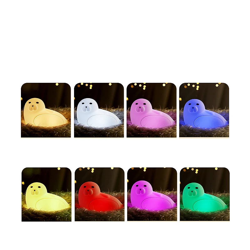 7 Color Soft Silicone Sleeping Lamp USB Rechargeable Smart Home Cartoon Sea Lion Night Light