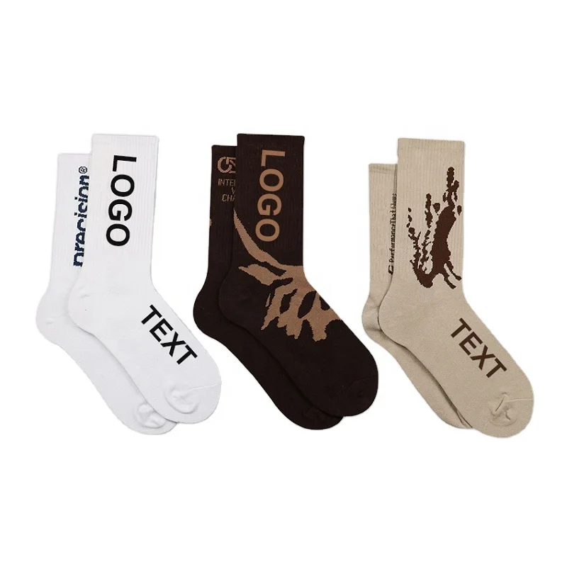 Wholesale Design Cotton Mens Streetwear Crew Socks Patterned Custom Logo Men Anti-Bacterial Crew Socks