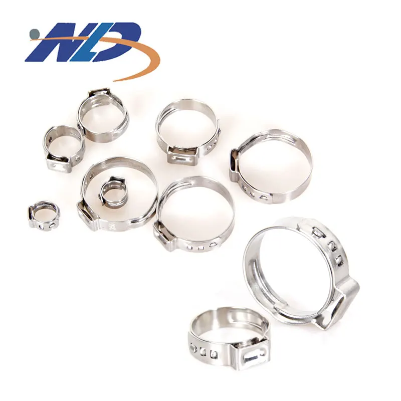 Customized 304 Stainless Steel Stepless Cinch Ring Crimp Pinch Single Ear Hose Clamp