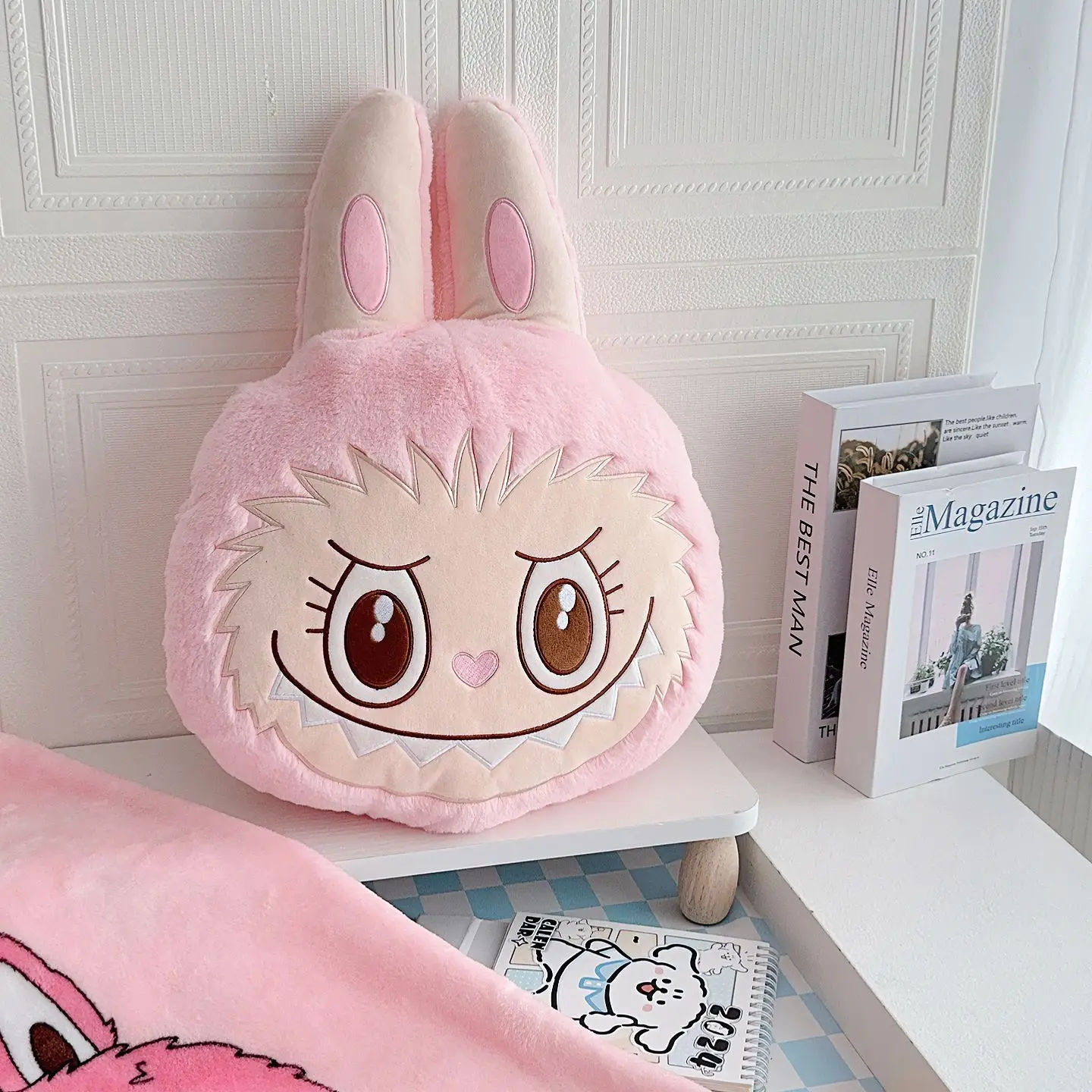 BoTu Cute Labubu Doll Pillow Flannel Blanket Dual Purpose 2-In-1 Air Conditioning Blanket office Car Sleep Pillow Christmas Gift