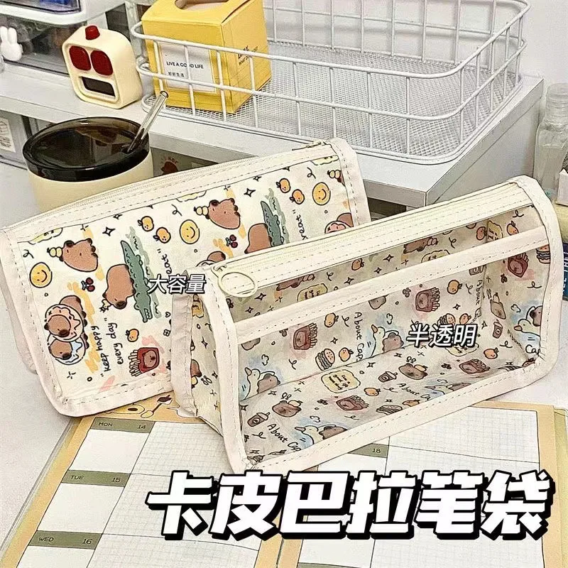 Wholesale Stationery Semi-transparent Zipper Pen Bag Large Capacity Pencil Box Pop Pencil Case for Kids Students