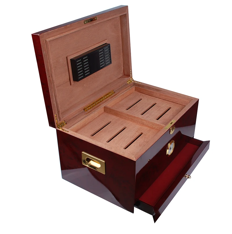 Роскошная упаковка на заказ от производителя, красная Глянцевая пустая коробка для хранения, деревянная коробка для сигар