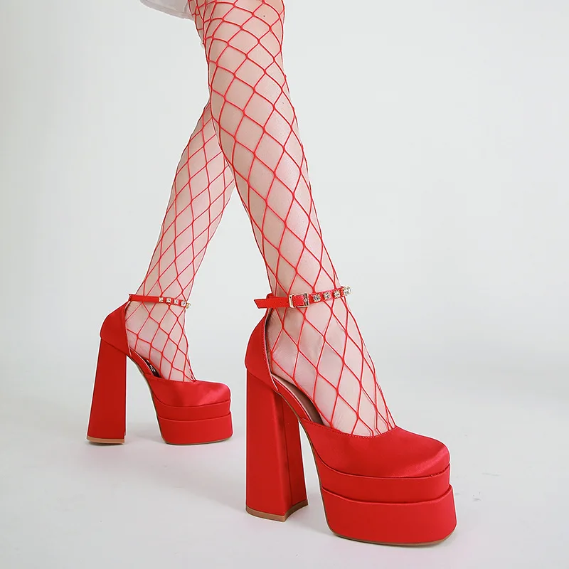 trending products 2022 new arrivals High quality Sexy Lover beauty sexy satin heels double platform heels block heel sandals