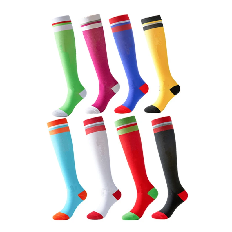 Wholesale Solid Color With Striped Cuff Custom Your Own Logo Knee High Sports Compression Socks