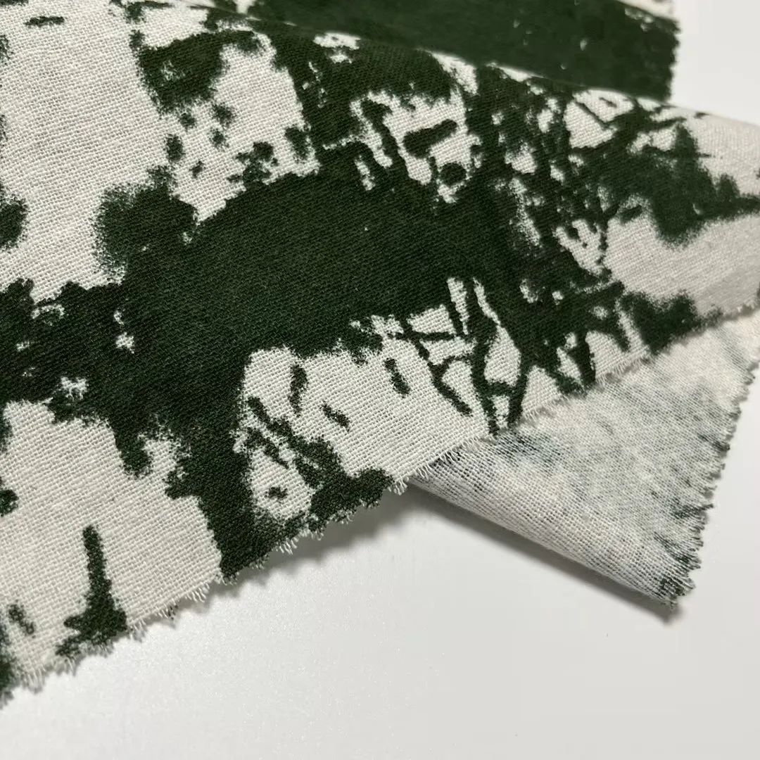 China Shaoxing Factory Breathable Printed ink and wash painting fabric 90%cotton 10%linen for womens clothing