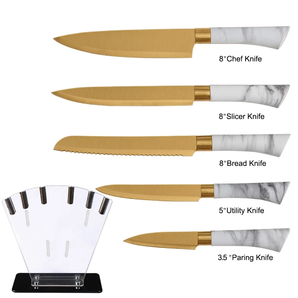TOALLWIN juego de cuchillos de cocina marble grain handle gold kitchen knife chef kitchen knife set kitchen knives