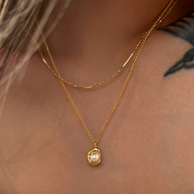 Женское ожерелье с пресноводным жемчугом из нержавеющей стали