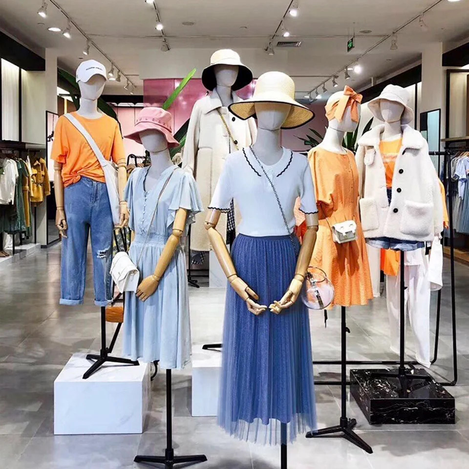 RTS White Cotton Clothing Display Models in Store Window Dress Form Women Black Mannequin for Draping with Base Wooden Arms