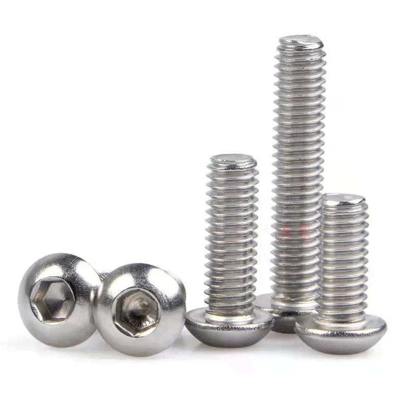 304 Stainless Steel Round head Hexagon Socket screws Pan Head Screws Round Cup Bolts M1.6M2.5M3M4M5M6 ISO7380 lengthen customize