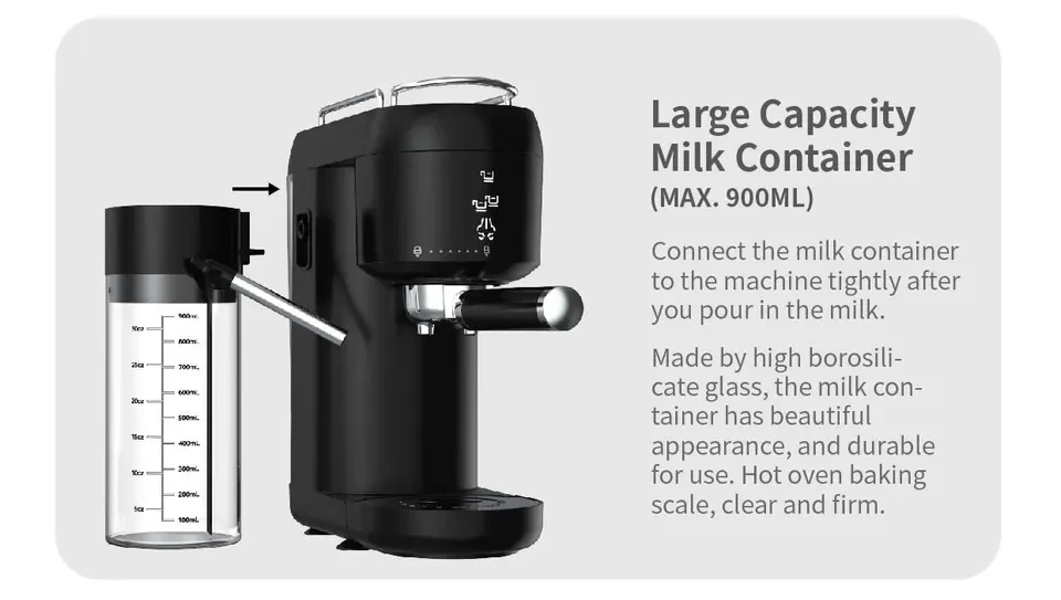 Multi-functionElectric Italian Cafetera 20 bar Espresso Coffee Maker with Milk Frother